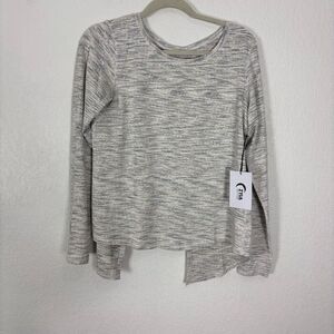 New Zyia Active Heathered Grey & Tan Striped Ash Split Back Long Sleeve Workout